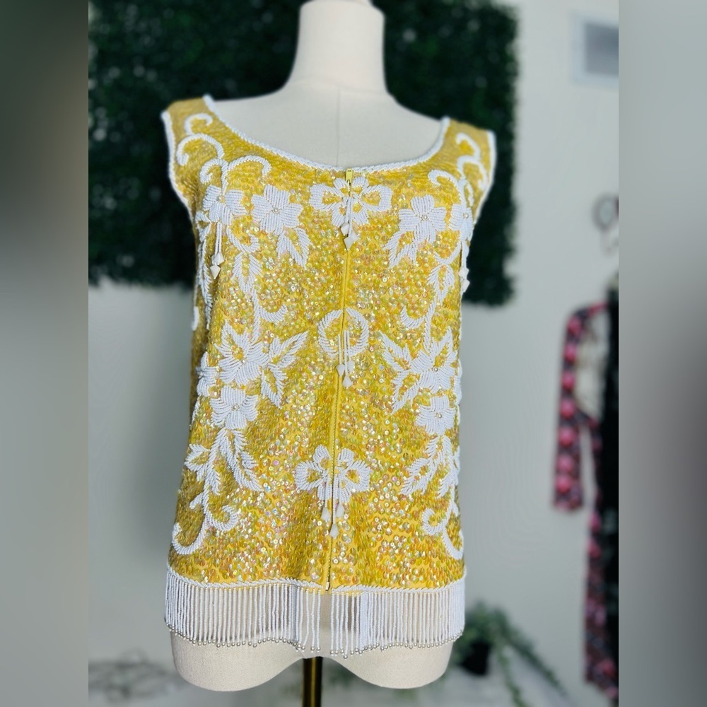 Vintage Stephen Chu Beaded Sweater Factory lined sequin sleeveless top lavish S - Picture 2 of 13